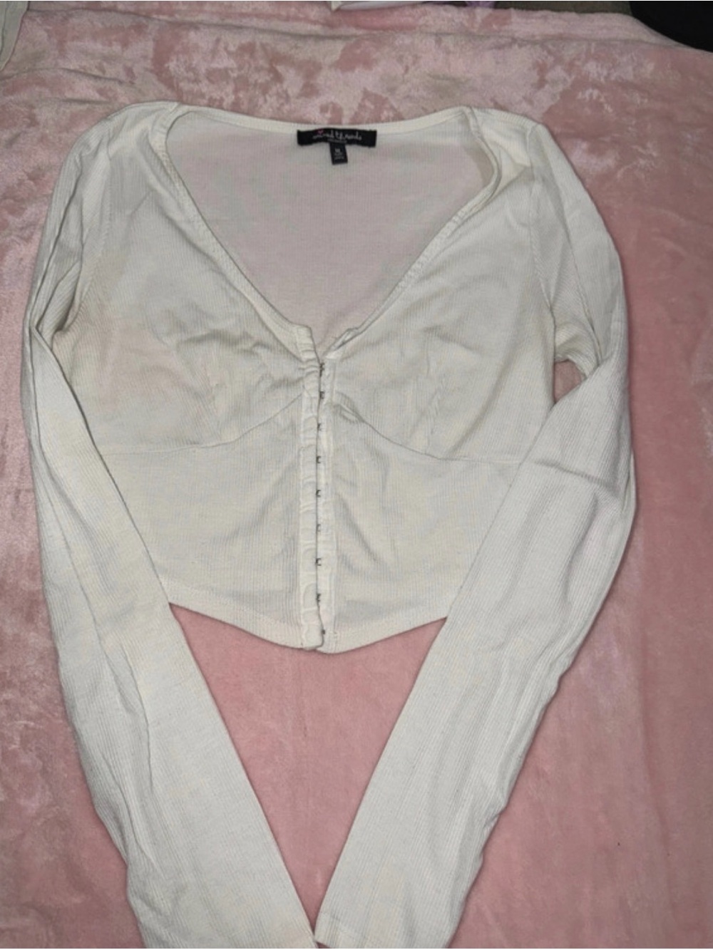 Long Sleeve Hook-Front Crop Top - White